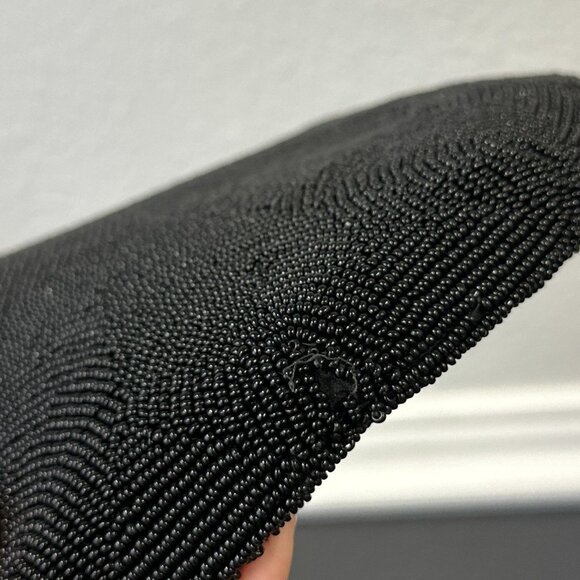 Vintage 50s Black Micro Beaded Small Clutch Purse Intricate Made in France 8x6 - Picture 3 of 6